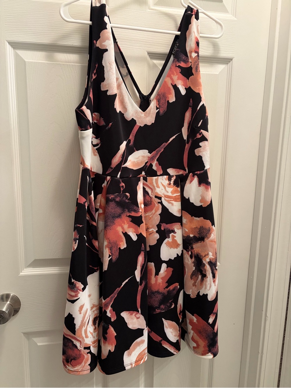 Forever 21 Plus 1X Floral Fit & Flare Dress Black Peach
